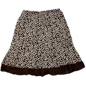 Vintage A-Line Chocolate Brown & Cream Polka Dot Midi Skirt Size 14